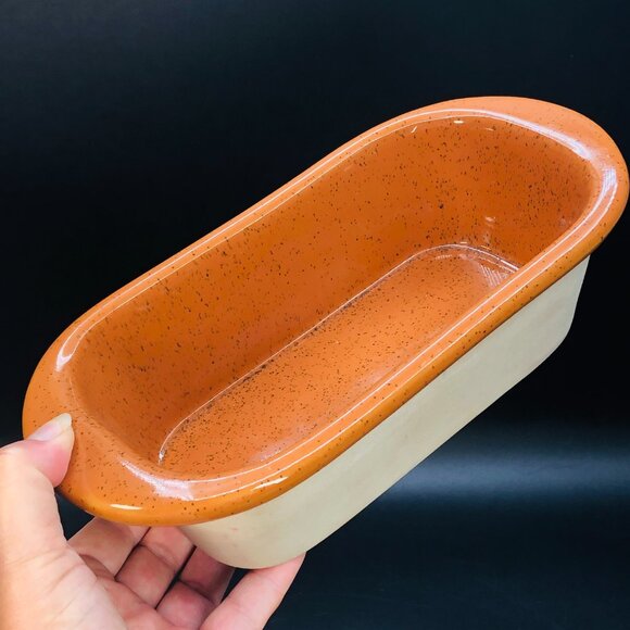 80s Bennington Potters Bread Loaf Pan, Vintage Vermont Pottery, Rusty Orange Iro - Picture 7 of 10